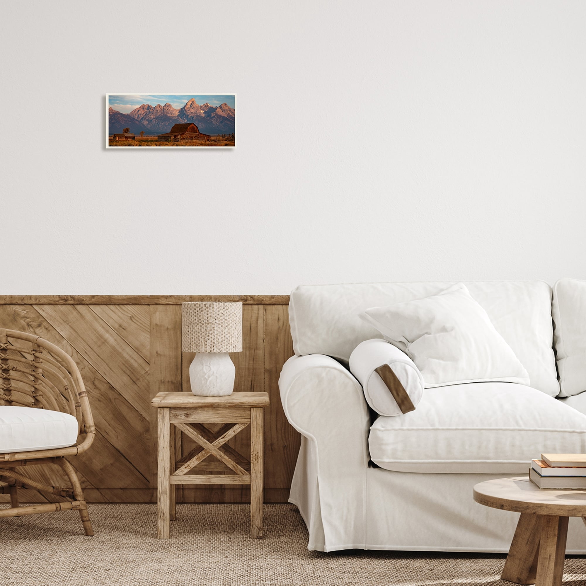 Stupell Industries Quaint Red Barn Detailed Mountainous Farm Landscape Wood Wall Art, 17 x 7, Design by Daniel Sproul
