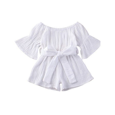 

Domingbub Summer Baby Girls Romper Solid Ruffles Short Sleeve Jumpsuits Cute Baby Girl Clothes White 12-24M