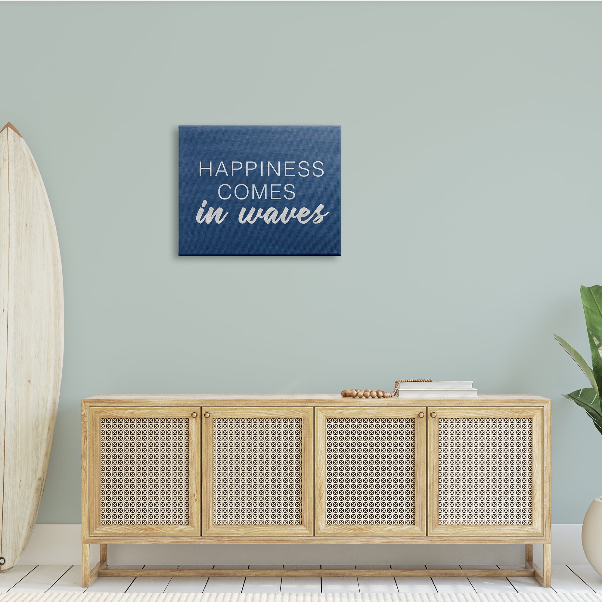 Stupell Industries Inspirational Happiness Comes in Waves Blue Coastal Waves,30 x 24, Design by Lux + Me Designs