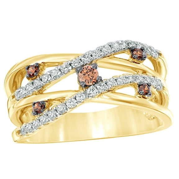 AFFY Champagne & White Natural Diamond Layered Orbit Ring in 10k Yellow Gold