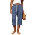 thumbnail image 4 of Women’s Waffle Capirs - Summer Straight Leg Elastic Waist Waist Bottoms - Loose Comfy Beach Vacation Casual Trousers, 4 of 5