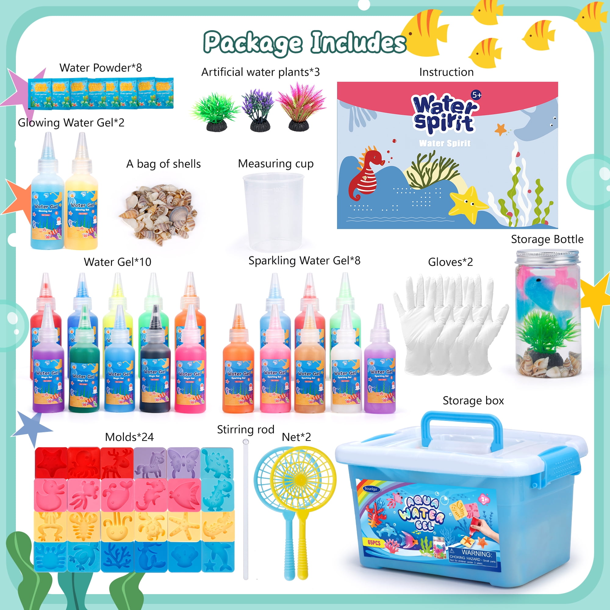 Bounlgsr Aqua Fairy Water Gel Kit for Kids, Magic Elf Water Toy Water Spirit with 3 Types 20 Water Gel, 24 Molds and Accessories for Children's DIY Magic Elf Water Toy, Gifts for Kids