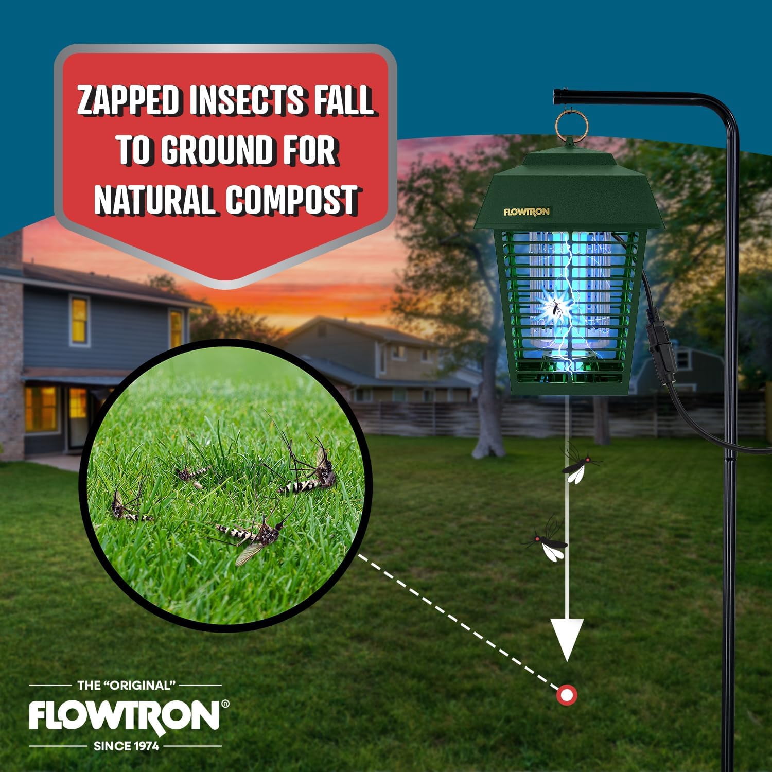 Flowtron Bug Zapper 1 Acre, 40W Bulb, 5600V Grid, Outdoor Fly & Mosquito Control, USA Made (Green)