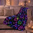 thumbnail image 6 of Neon Gothic Motifs Chains Bows, Festive Halloween Scene, Warm Flannel Blanket for Living Room and Family Room with Detailed Artwork, Art Lovers Halloween Gift, Festive Home Decor, 6 of 9