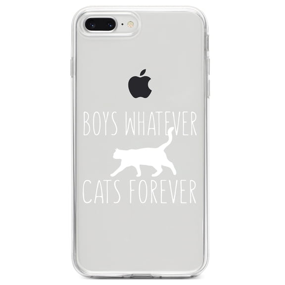 DistinctInk Clear Shockproof Hybrid Case for iPhone 7 PLUS / 8 PLUS (5.5" Screen) TPU Bumper Acrylic Back Tempered Glass Screen Protector - Boys Whatever, Cats Forever