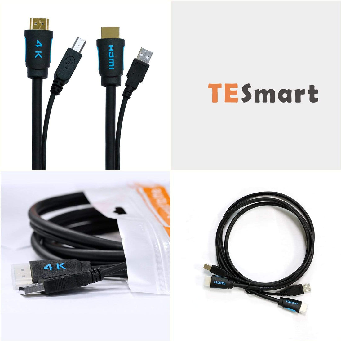 TESmart 2 Pcs 5ft Standard Twin Cable HDMI + USB KVM Cable USB Type A to USB Type B (2 Pcs/Lot USB + HDMI Cables) - image 2 of 6