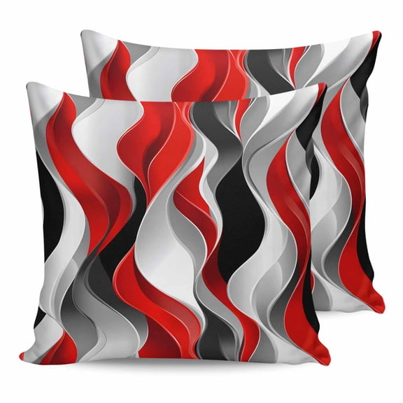 26x26 Pillow Covers Set of 2, Red Black Grey Throw Pillow Covers Decorative Couch Cushion Case, Moire Modern Artwork Abstract Microfiber Square Pillowcases for Bedroom Car Living Room