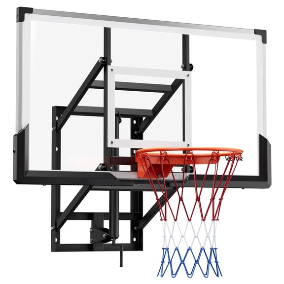 VEVOR Wall Mount Basketball Hoop, 54-inch PC Backboard Mounted Basketball Hoop Outdoor with Hand-Crank Adjustment, 0.11 inch Thickened Backboard,Classic Basketballs Hoops Design, Indoor & Outdoor Use