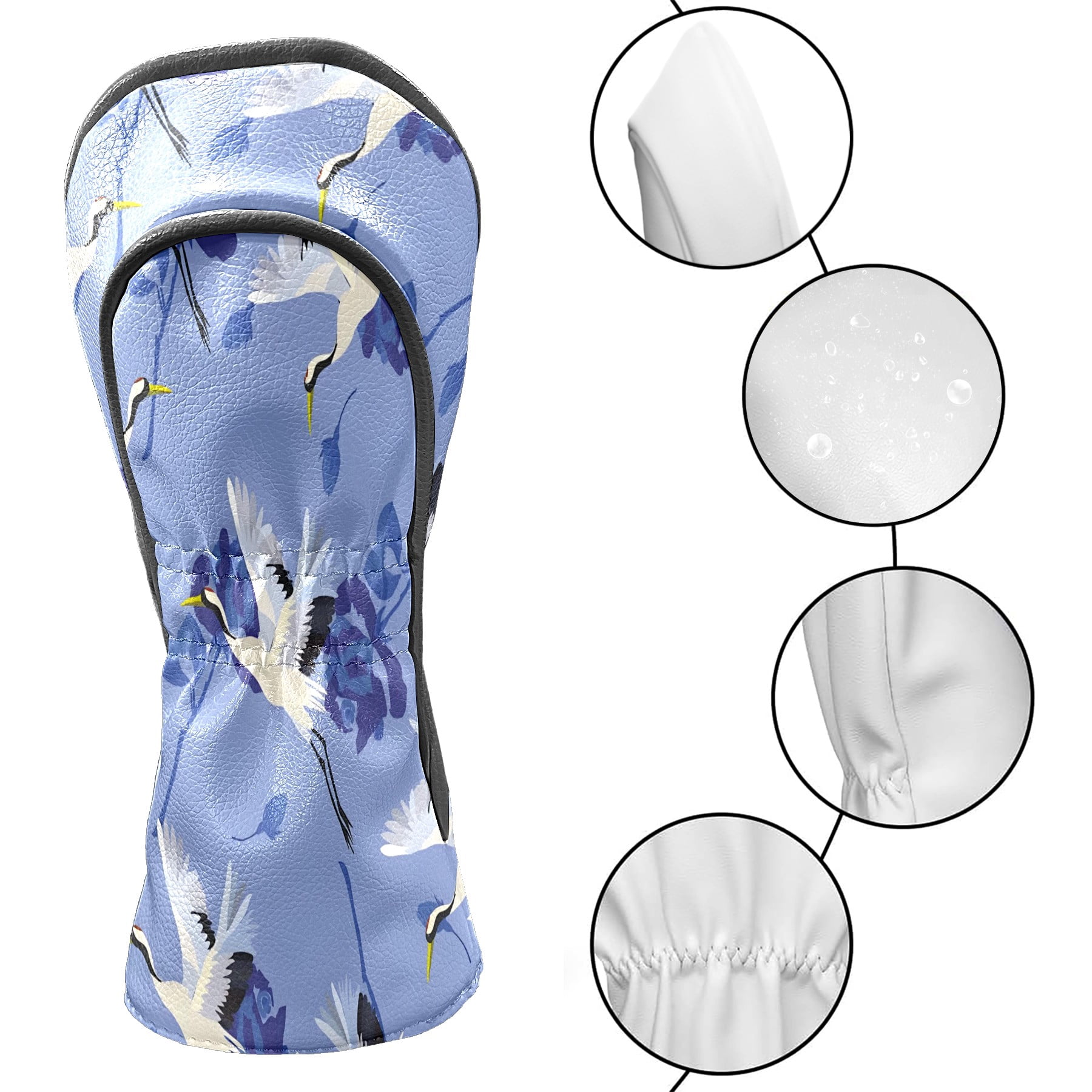 Golf Club Covers, Purple Birds Violet Premium PU Leather Driver Hybrid Putter Head Covers with Velvet Lining, Waterproof Golf Gifts for Men Women