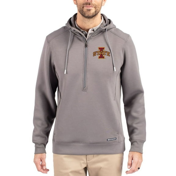 Men's-Cutter & Buck  Gray Iowa State Cyclones Roam Eco Recycled Half-Zip Pullover Hoodie