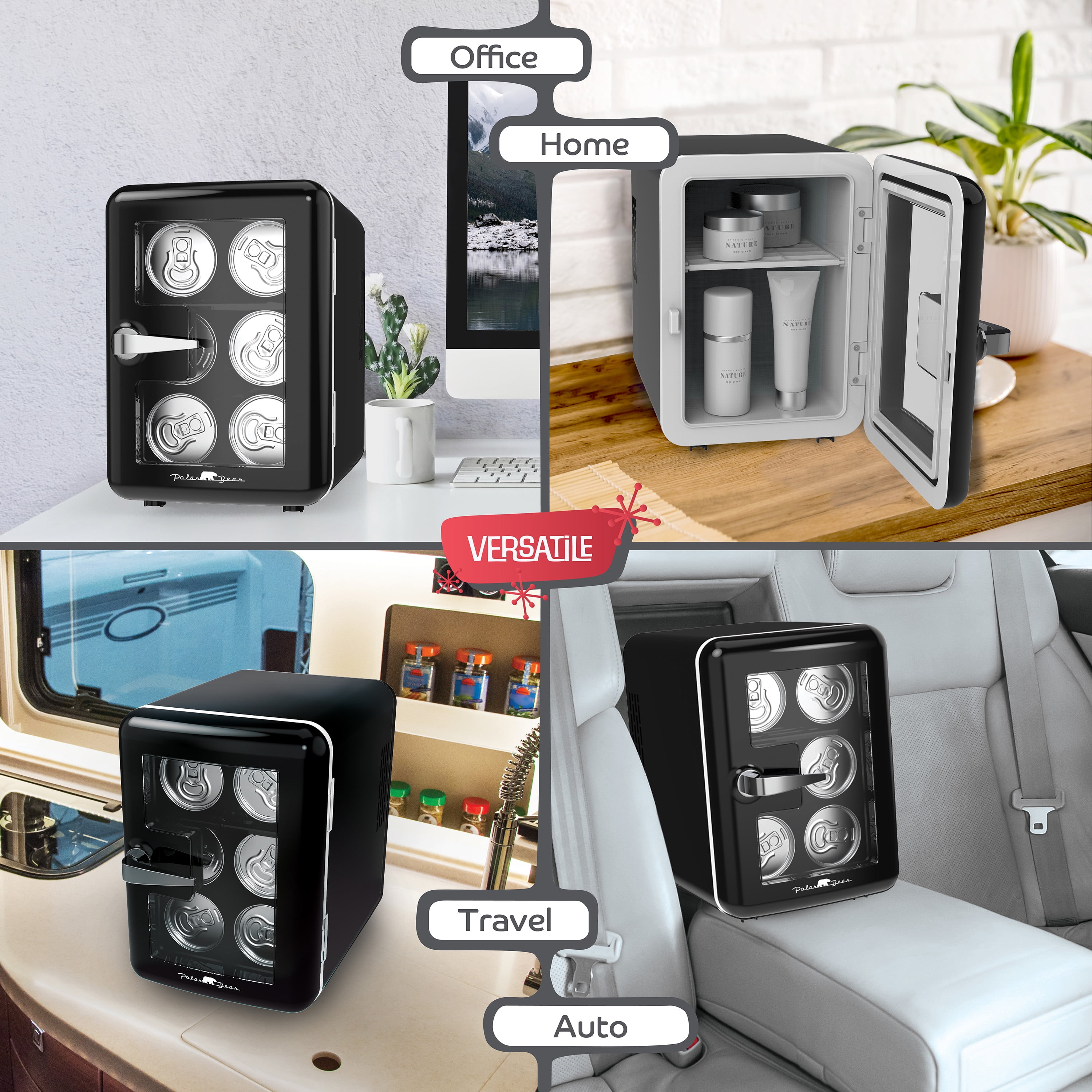 Polar Bear Mini Fridge Cooler, 6.5in. 4-Liter Retro Window