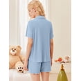 thumbnail image 3 of Ekouaer Button Up Pajamas Set for Women Short Sleeve Ribbed Knit Sleepwear 2 Piece Pjs Shorts Set, 3 of 6