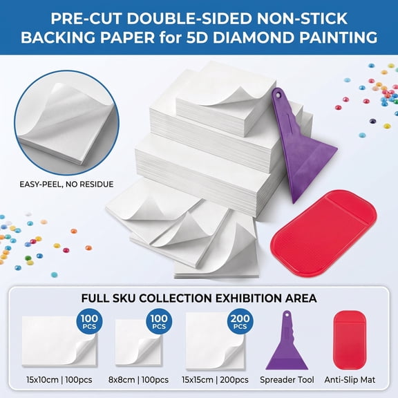 Diamond Art Paper Covering Sheets, Double-Sided Non-Stick Pre-Cut No-Residue Reusable Sheets in 3 Different Sizes, Designed to Preserve Sticky Canvas for 5D Diamond Painting,