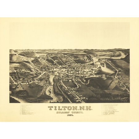 Historic Panoramic View - Tilton New Hampshire - Norris 1884 - Vintage Wall Art