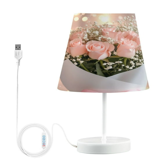 BZSMCE Table Lamp Creative Pink Roses Simple Pattern Night Light
