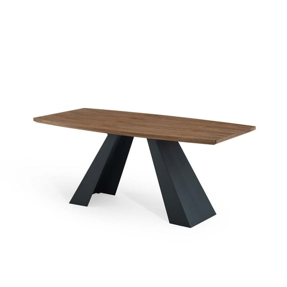 Dining Table, Wood, Metal Steel, Brown Walnut, Modern Contemporary Urban Design, Kitchen Room Cafe Bistro Restaurant Hospitality