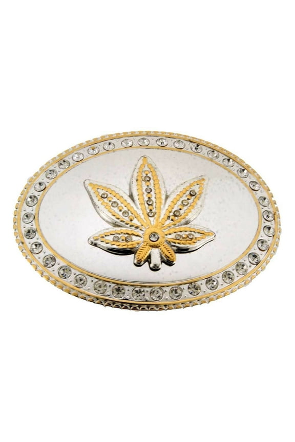 Leaf Mirror Gold Silver Marijuana Belt Buckle Bling Rasta Weed Pot Herb Dub Hippie Stoner Rhinestones Gothic Tribal