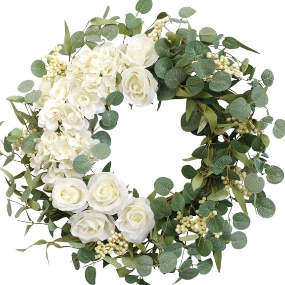 Green Eucalyptus Wreath 17inch Greenery Wreaths for Front Door Artificial Winter Wreath with Green Eucalyptus Leaves White Berries for Winter Christmas Window Wall Indoor Holiday Decoration