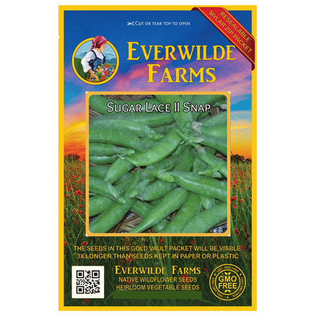 Everwilde Farms - 150 Sugar Lace II Snap Pea Seeds - Gold Vault Jumbo Bulk Seed (Best Sugar Snap Peas To Grow)