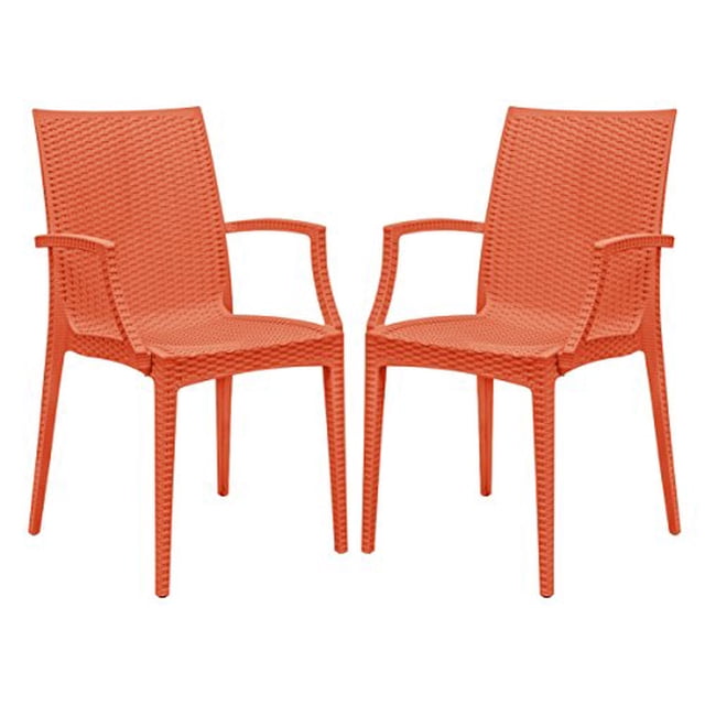 LeisureMod Fauteuil d'Appoint pour Salle à Manger de Patio Intérieur Extérieur en Tissage Hickory, Ensemble de 2 (Orange)
