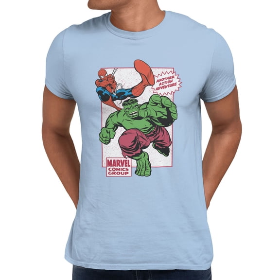 Marvel Comics Retro Spider-Man And Hulk Adventure Men's T-Shirt (Light Blue, S-XXXL)