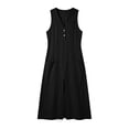 thumbnail image 5 of Gamivast Linen Midi Dresses for Women Casual V Neck Sleeveless Shift Dress with Pockets Button Up Front Slit Summer Dress Solid Everyday Lounge Vacation Dress, 5 of 8