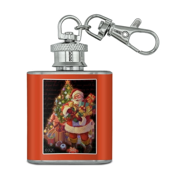 Christmas Holiday Santa Arms Full of Toys Stainless Steel 1oz Mini Flask Key Chain