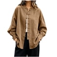 thumbnail image 3 of Vetsdori Womens Square Neck Button up Shirts Long Sleeve Cotton Linen Solid Color Casual, 3 of 8