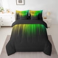 thumbnail image 2 of Manfei Gradient Orange Green Twin Bedding Sets 7pcs, Geometric Neon Lights Bedding Comforter Set, Modern Abstract Black Sheet Sets, Breathable Home Decor, 2 of 8