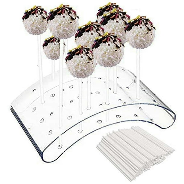 20 Holes Lollipop Stand Transparent Lollipop Display Stand Curved Cake Pop Lollipop Shelf with 100 Lollipop Sticks for Party