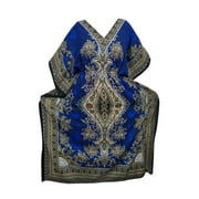 Mogul Women's House Dress Kaftan Blue Dashiki Print Maxi Loungewear Caftan