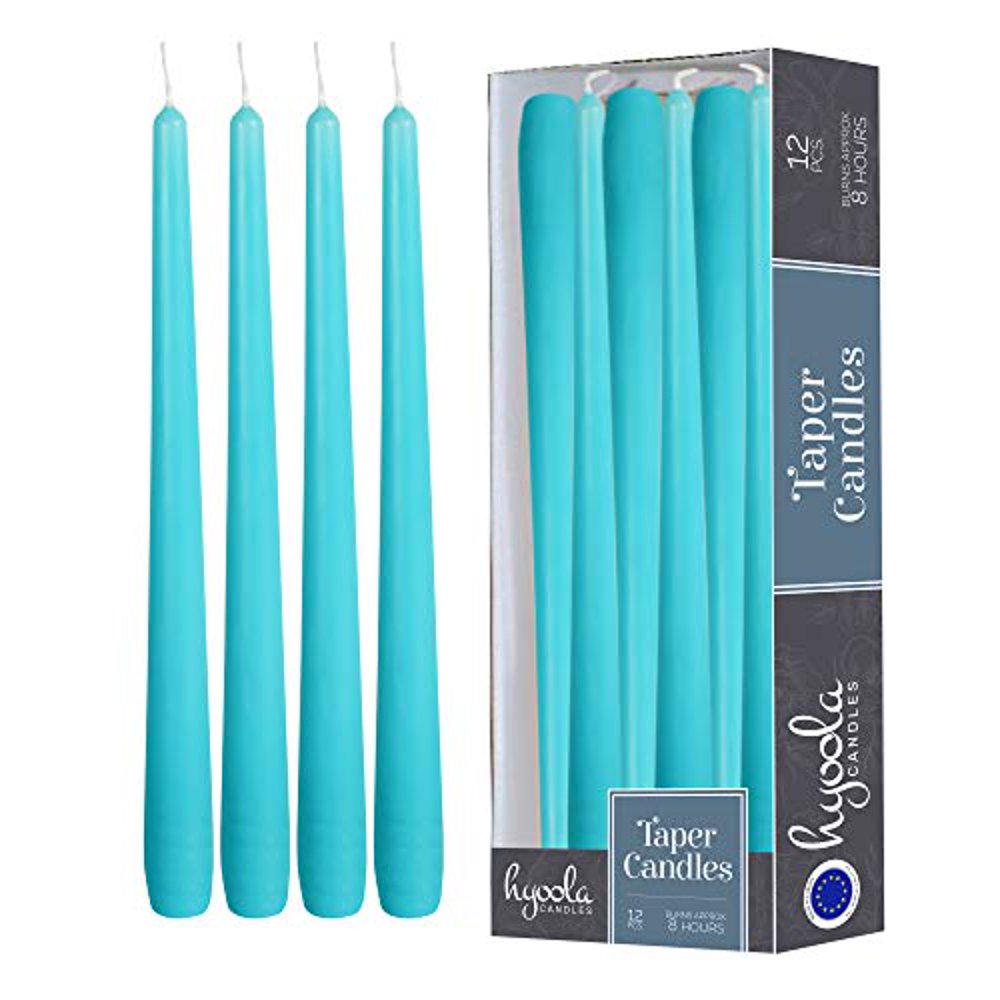 Hyoola, 10" Turquoise Taper Candles Dripless Tapers (12 Pack
