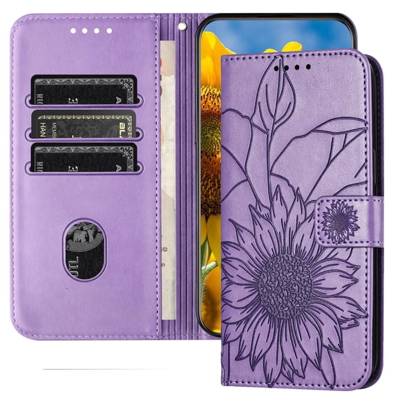 Dteck Magnetic Wallet Case for Samsung Galaxy S24,Flower Pattern Leather Case Built-in Card Slots Shockproof Kickstand Cover for Samsung Galaxy S24,Purple