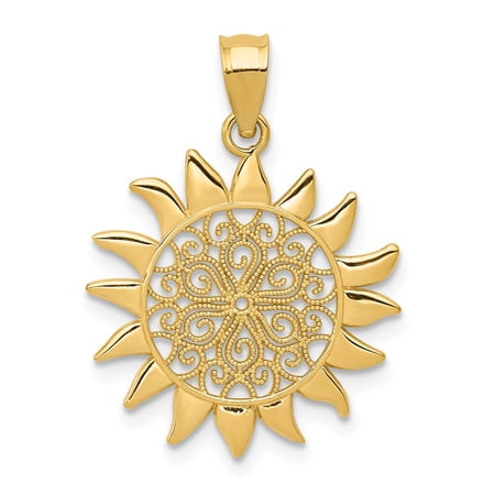 Real 14kt Yellow Gold Polished Filigree Sun Pendant; for Adults and Teens; for Women and Men