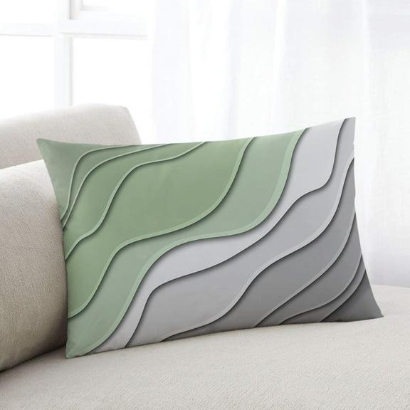 Sage Green Grey Throw Pillow Cover Case, Couch Sofa Bed Pillowcase, Soft Decorative Lumbar Pillow Protector, Modern Ombre Lines Geometric Art 12x20Inch Reversible Pillow Shams with Zipper