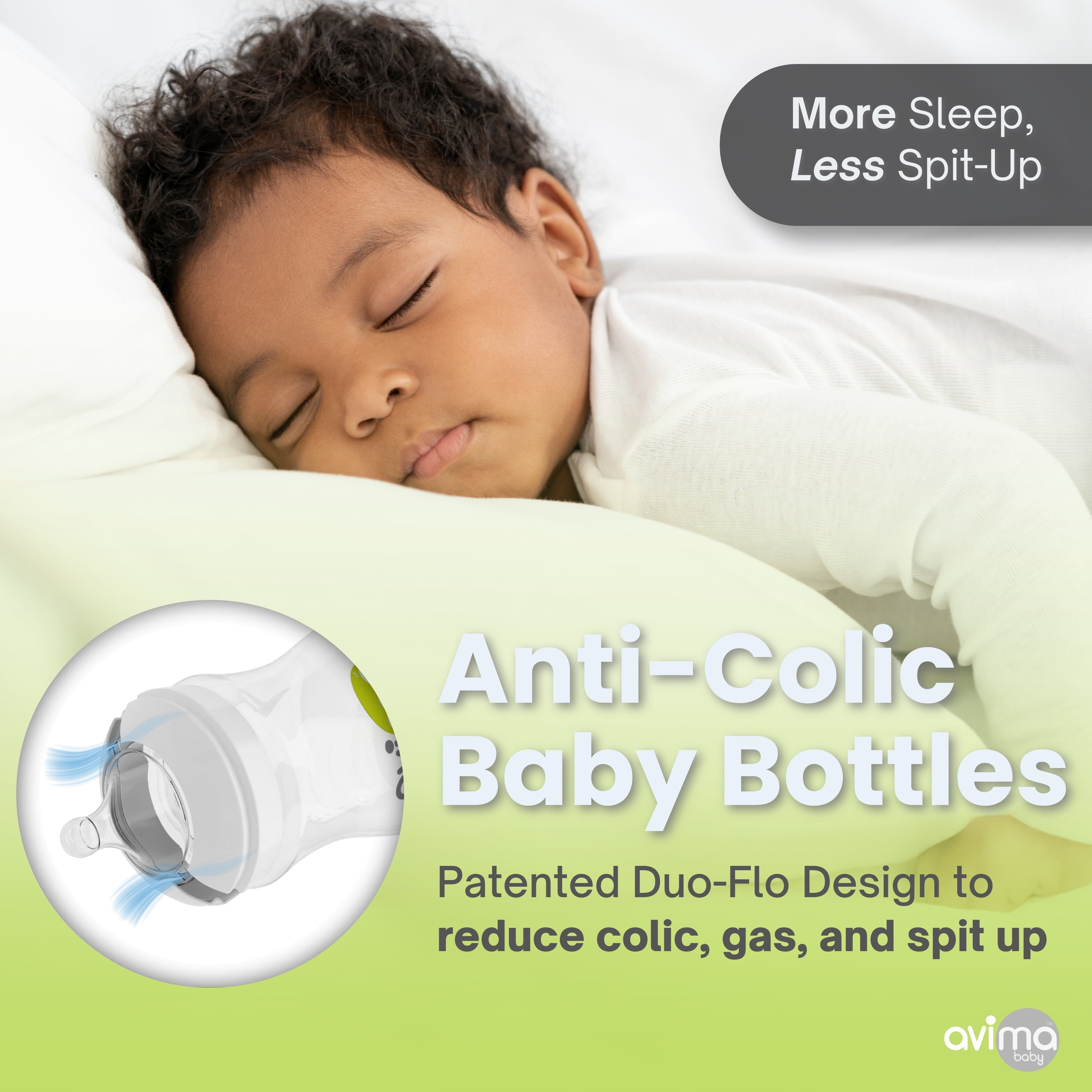 Avima Anti-Colic Baby Bottle, BPA-Free, Wide Neck, Slow Flow, 4 oz, Stage 1, 6 Pack
