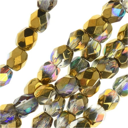 - Czech Fire Polished Glass, Faceted Round Beads 4mm, 40 Pieces, Crystal Golden Rainbow