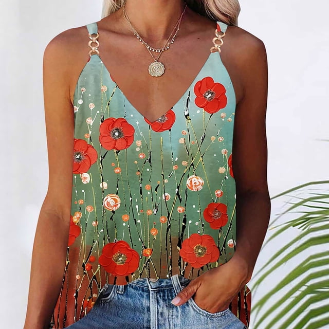 LSLJS Blouse d'Été Décontractée Sans Manches à Col en V pour Femme, T-Shirt pour Femmes, Camisole et Débardeurs pour Femmes