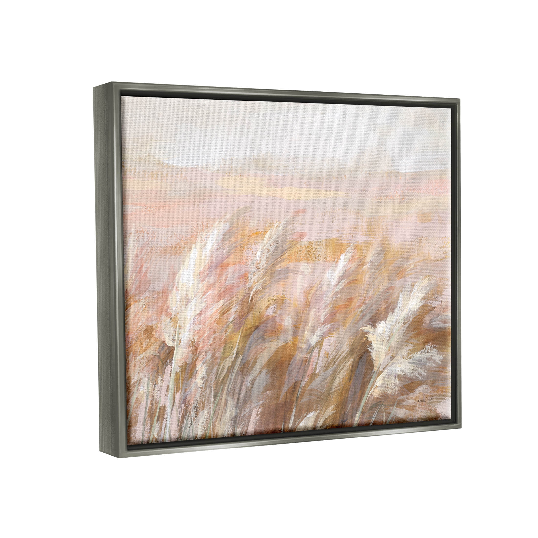 Stupell Industries Beige Breezy Prairie Grasses Painting Luster Gray Floating Framed Canvas Print Wall Art, Design by Danhui Nai