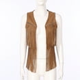 thumbnail image 4 of Sholeno Women's Fringe Vest Sleeveless 70s Hippie Faux Suede Rivets Tassel Jacket Cardigan Tops Brown S, 4 of 6