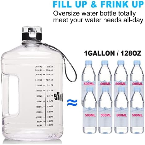 WLIKKS Gallon Big Water Bottle with Handle, 128oz Leakproof BPA Free Fitness Sports Water Bottle with Motivational Time Marker & Wide Mouth Ensure You Drink More Water