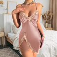 thumbnail image 2 of GHSOHS Robes for Women Nightgowns Bath Robes Female Silk Like Sexy Lace Nightgown Summer Thin Style Breathable Sling Dress Home Clothes Sleepwear Sleepshirt Robe Pajamas, 2 of 4