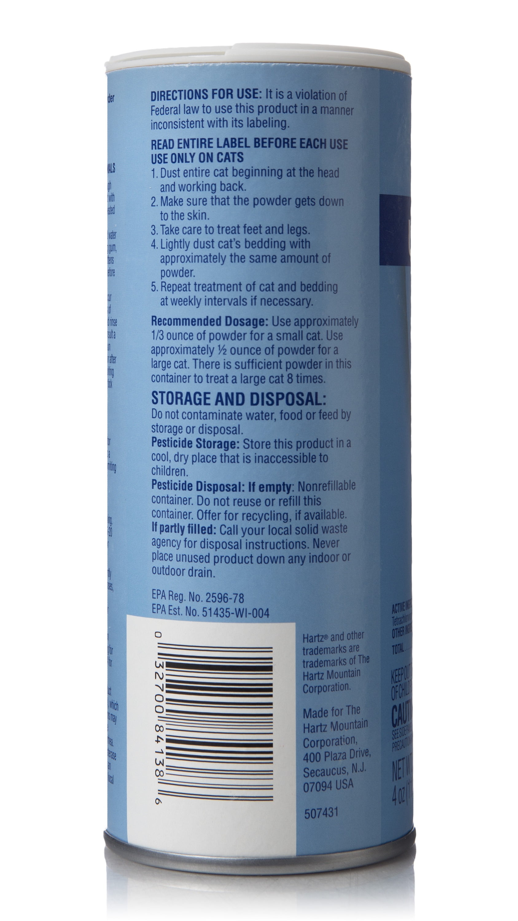 Hartz UltraGuard Flea & Tick Powder for Cats, 4 oz.