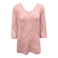 thumbnail image 4 of SOOMLON Cover up Tops for Women Plus Size V Neck 3/4 Sleeve Tops Crochet Coverup Vintage Summer Beach Vacation Clothes, 4 of 5