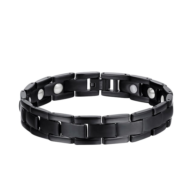 EeaseMX Pulseras de terapia magnética unisex con imanes de doble fila, pulsera magnética saludable, joyería energética de acero inoxidable (negro)