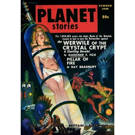 Vintage Sci Fi Planet Stories PILLAR OF FIRE Poster