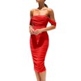 thumbnail image 1 of Vestido PRETTYGARDEN 2025 Ajustado con Hombros Descubiertos Rojo Talle S, 1 of 8