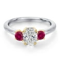 thumbnail image 3 of Gem Stone King 10K Two Tone Gold DEF Lab Grown Diamond and Red Created Ruby Engagement Ring for Women | 1.20 Cttw | Oval 7X5MM | Gemstone April Birthstone | Size 5, 3 of 6