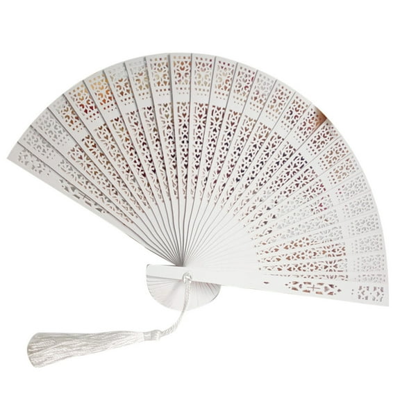 JeashCHAT Wedding Hand Fragrant Party Carved Bamboo Folding Fan Wooden