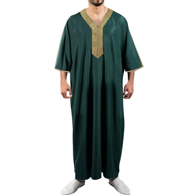 Hinvhai Men's Leisure Robe Clearance Long Sleeve Premium Soft Thobe Gown Green L(L)